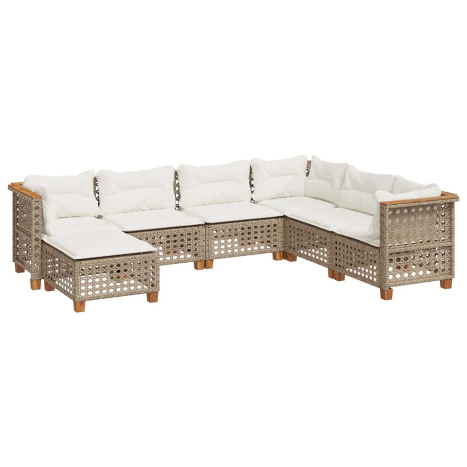 Set canapele de grădină, 7 piese, cu perne, bej, poliratan - 1 | YEO