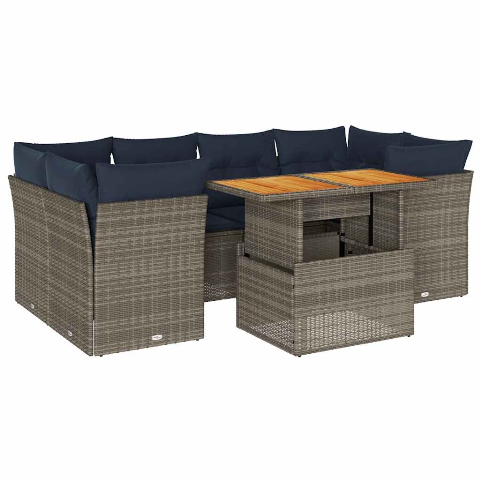 Set canapele de grădină, 7 piese, cu perne, gri, poliratan - 1 | YEO