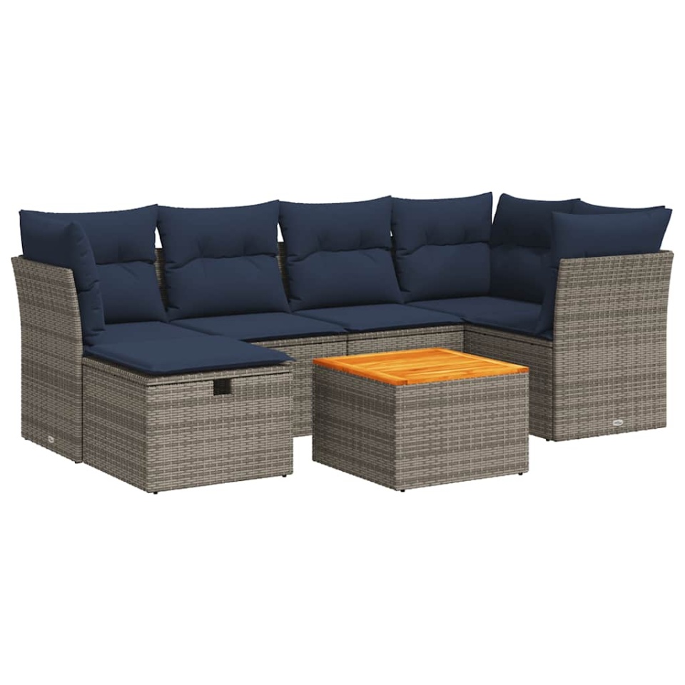 Set canapele de grădină, 7 piese, cu perne, gri, poliratan - 1 | YEO