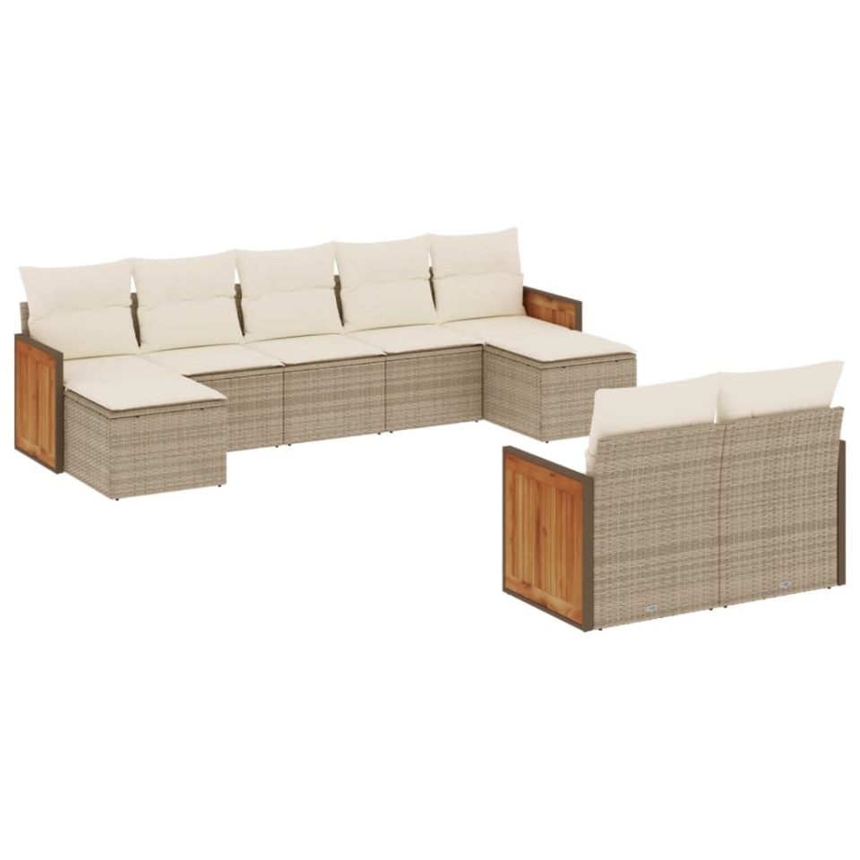 Set canapele de grădină, 9 piese, cu perne, bej, poliratan - 1 | YEO