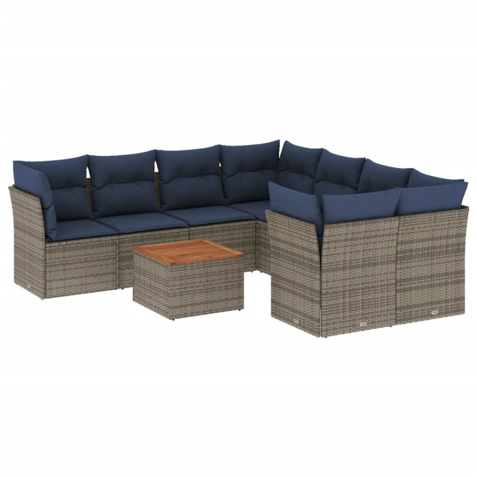 Set canapele de grădină, 9 piese, cu perne, gri, poliratan - 1 | YEO