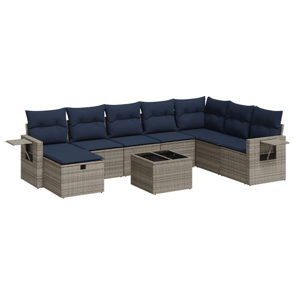 Set canapele de grădină, 9 piese, cu perne, gri, poliratan - 1 | YEO