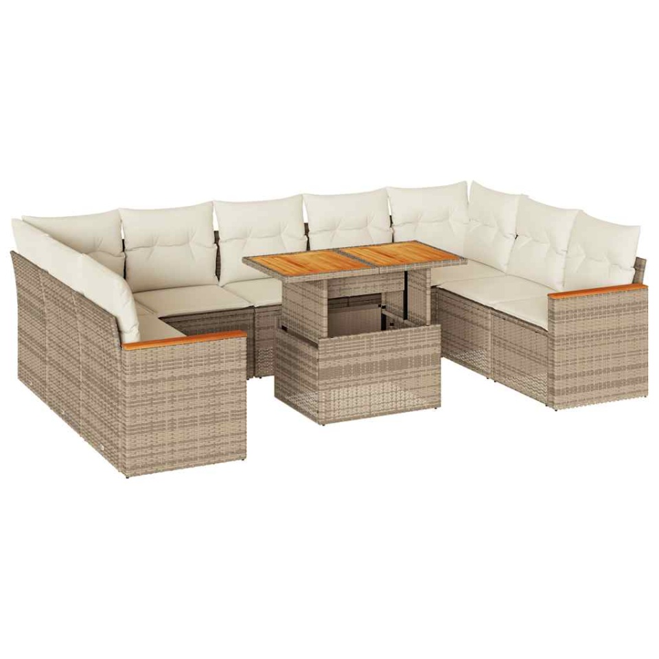 Set canapele de grădină cu perne, 10 piese, bej, poliratan - 1 | YEO
