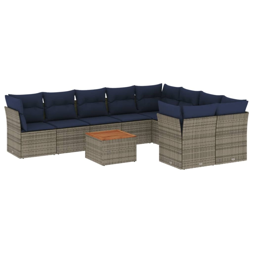 Set canapele de grădină cu perne, 10 piese, gri, poliratan - 1 | YEO