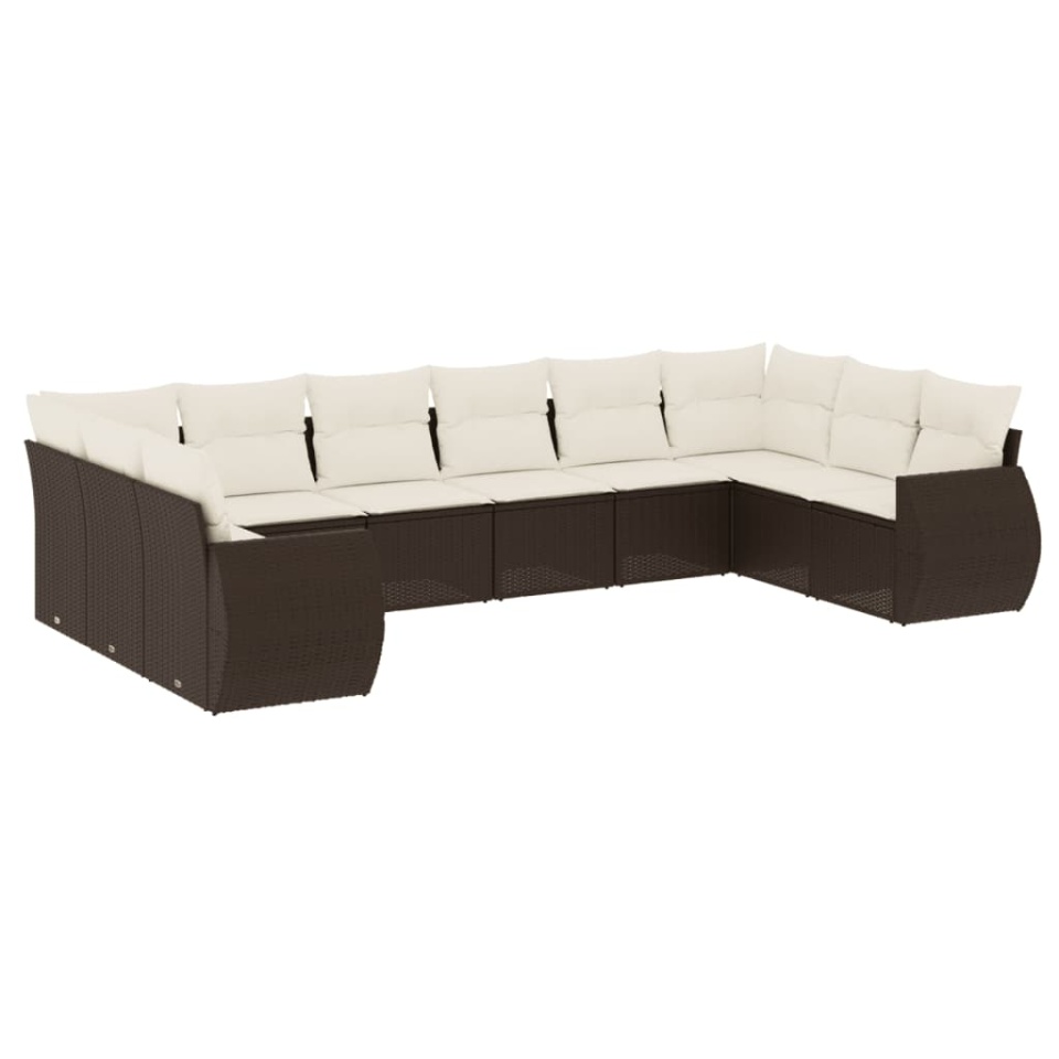 Set canapele de grădină cu perne, 10 piese, maro, poliratan - 1 | YEO
