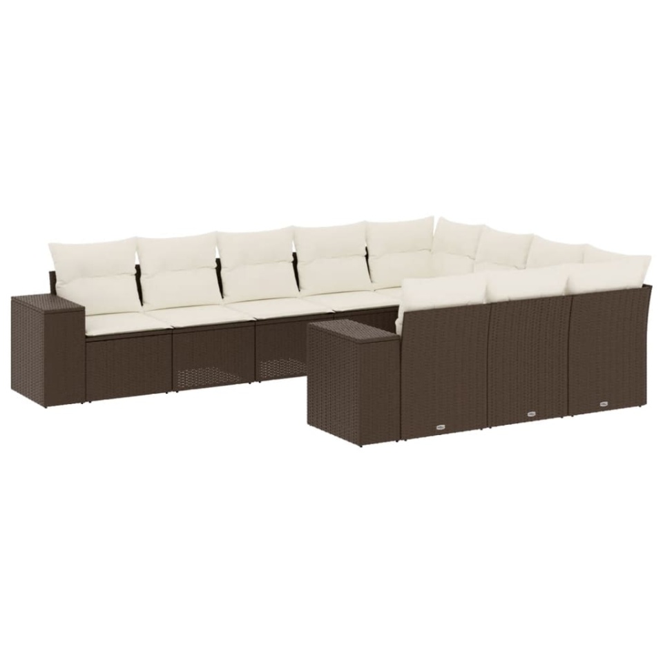Set canapele de grădină cu perne, 10 piese, maro, poliratan - 1 | YEO