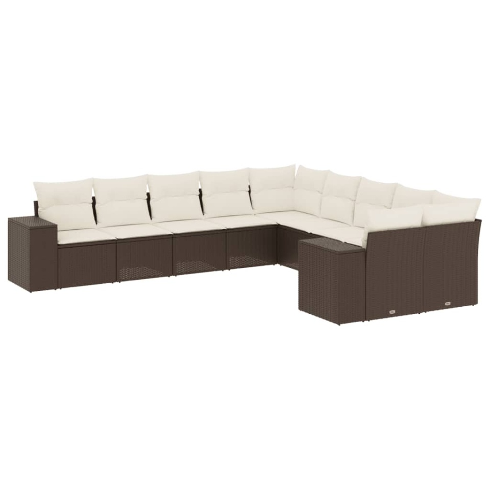 Set canapele de grădină cu perne, 10 piese, maro, poliratan - 1 | YEO