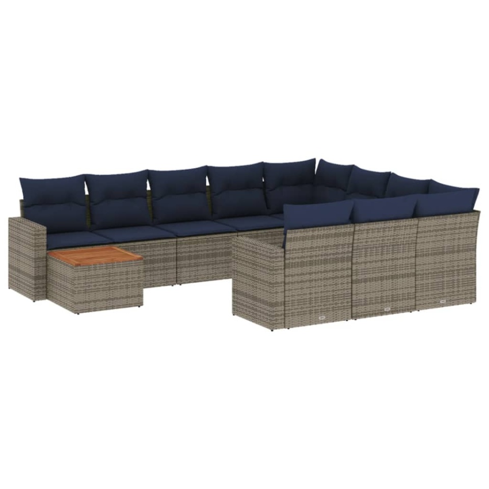 Set canapele de grădină cu perne, 11 piese, gri, poliratan - 1 | YEO