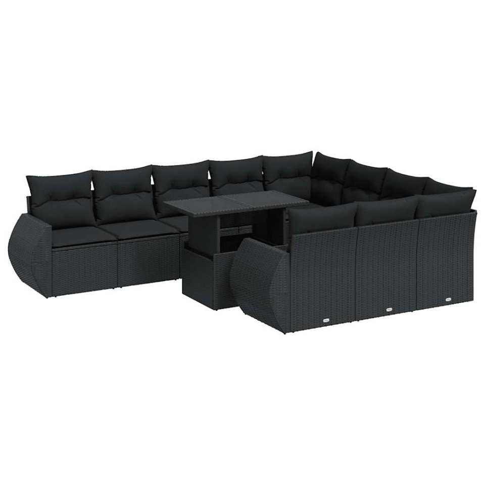 Set canapele de grădină cu perne, 11 piese, negru, poliratan - 1 | YEO