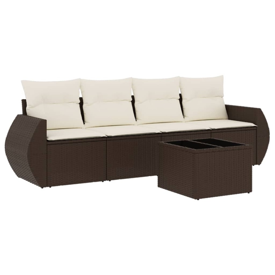 Set canapele de grădină cu perne, 5 piese, maro, poliratan - 1 | YEO