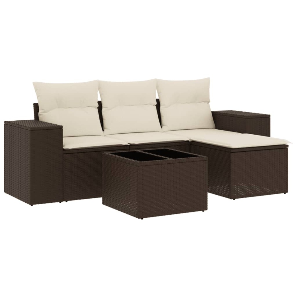 Set canapele de grădină cu perne, 5 piese, maro, poliratan - 1 | YEO