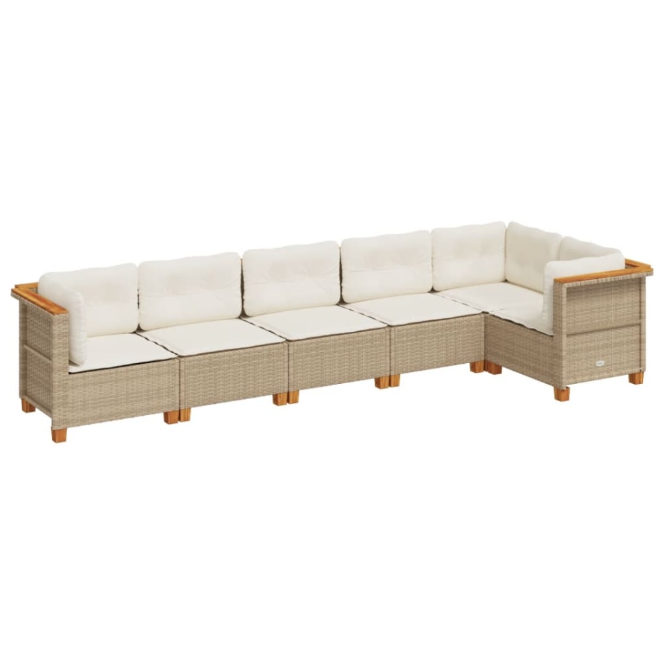 Set canapele de grădină cu perne, 6 piese, bej, poliratan - 1 | YEO