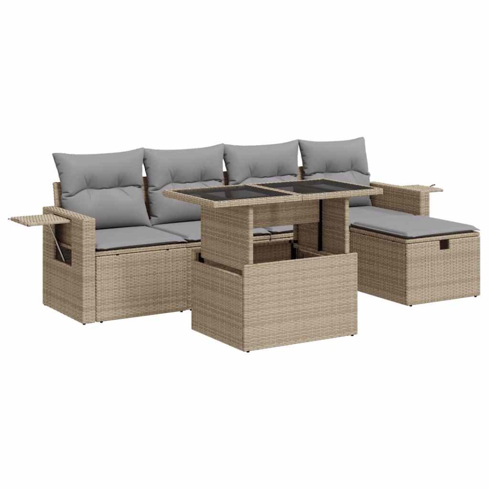 Set canapele de grădină cu perne, 6 piese, bej, poliratan - 1 | YEO