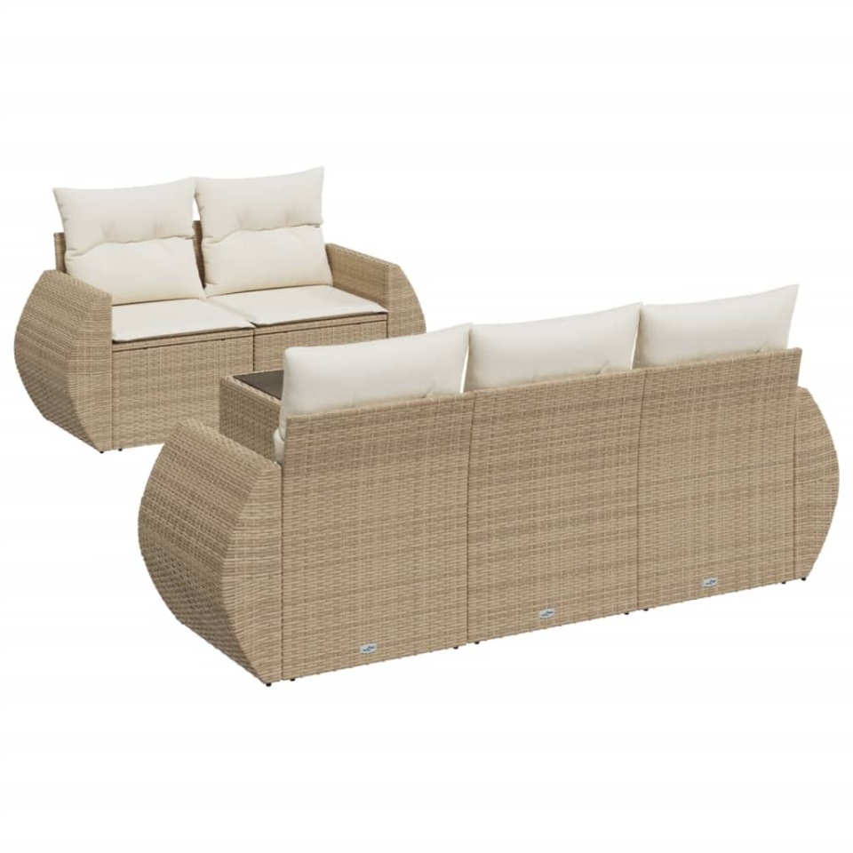 Set canapele de grădină cu perne, 6 piese, bej, poliratan - 1 | YEO