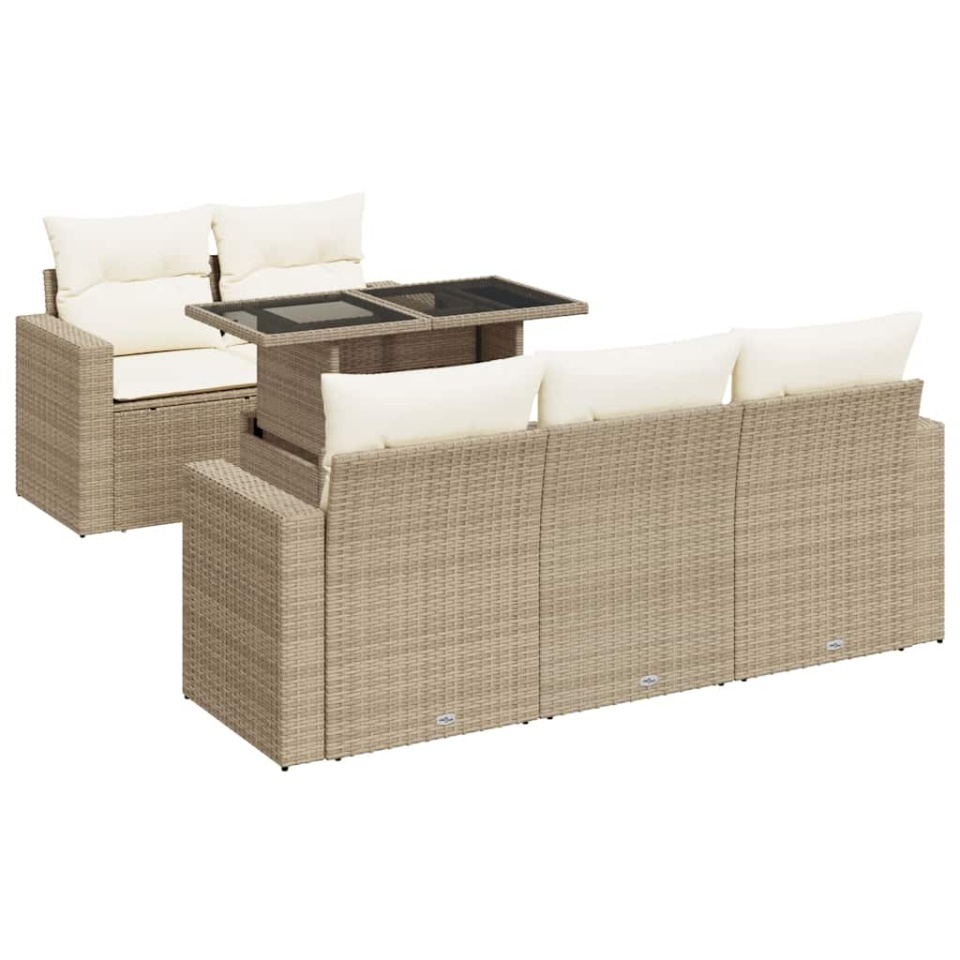 Set canapele de grădină cu perne, 6 piese, bej, poliratan - 1 | YEO