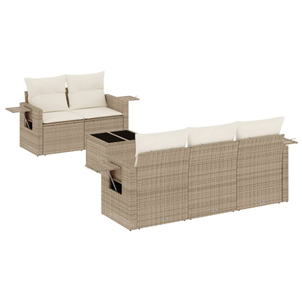 Set canapele de grădină cu perne, 6 piese, bej, poliratan - 1 | YEO
