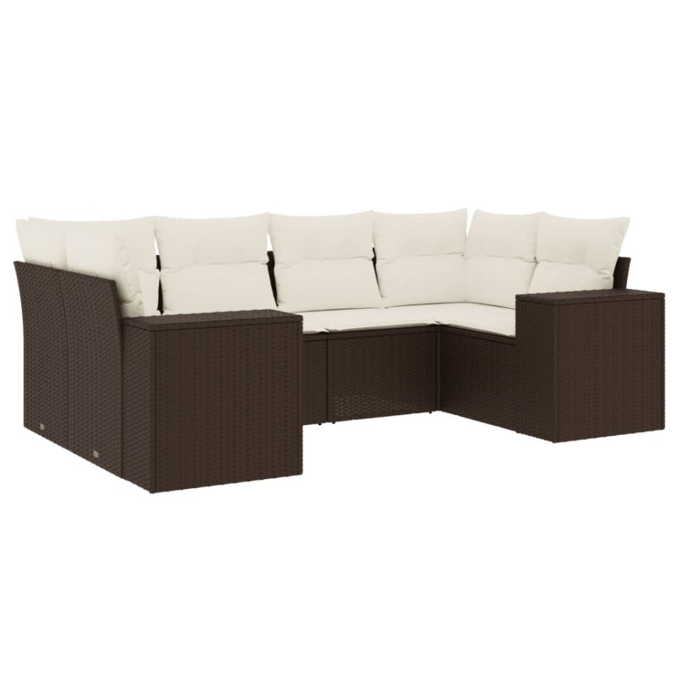 Set canapele de grădină cu perne, 6 piese, maro, poliratan - 1 | YEO