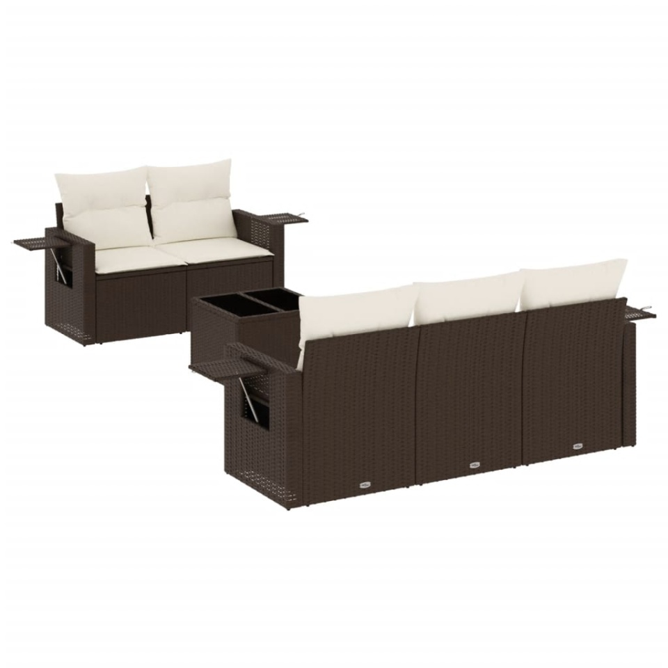 Set canapele de grădină cu perne, 6 piese, maro, poliratan - 1 | YEO