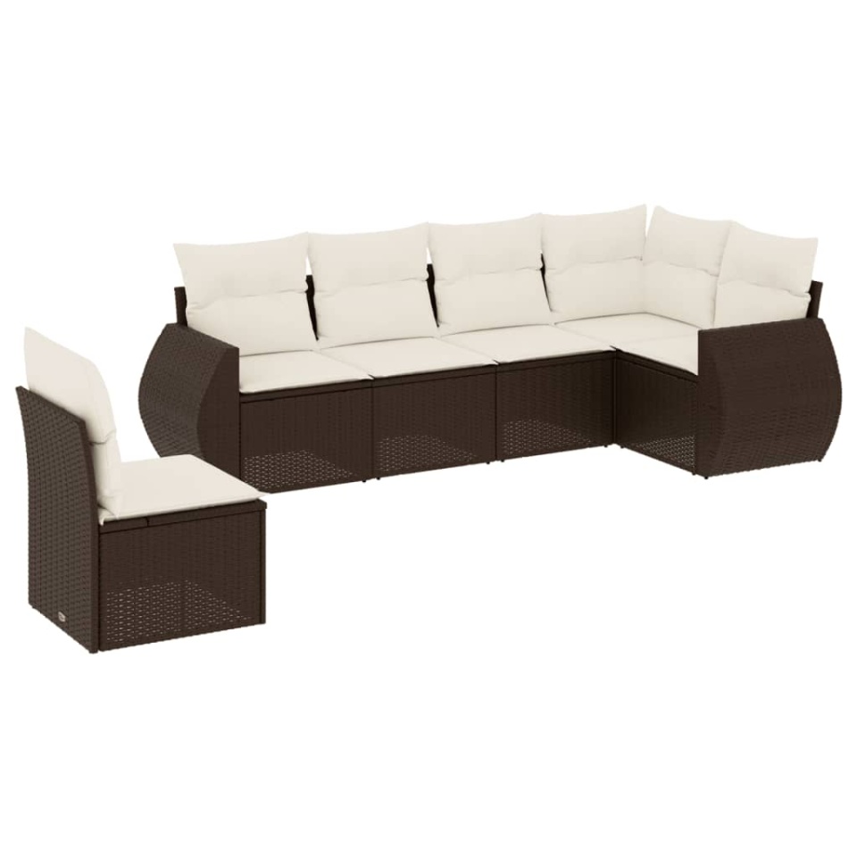 Set canapele de grădină cu perne, 6 piese, maro, poliratan - 1 | YEO