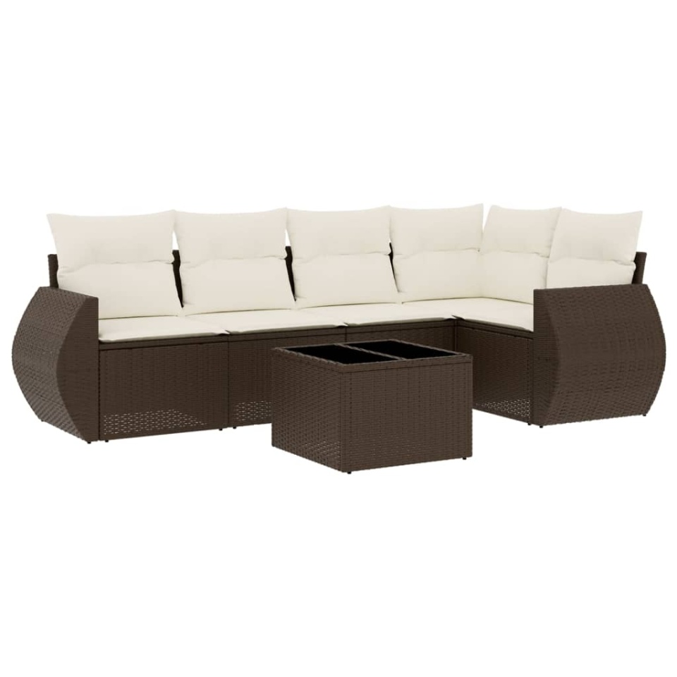 Set canapele de grădină cu perne, 6 piese, maro, poliratan - 1 | YEO