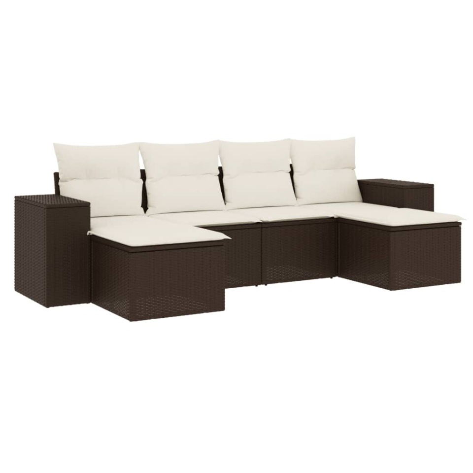 Set canapele de grădină cu perne, 6 piese, maro, poliratan - 1 | YEO