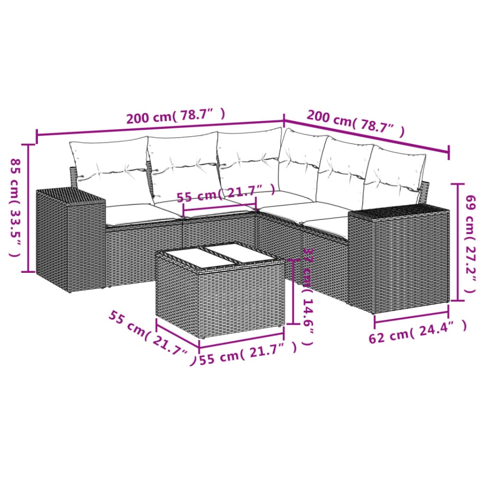 Set canapele de grădină cu perne, 6 piese, maro, poliratan - 2 | YEO