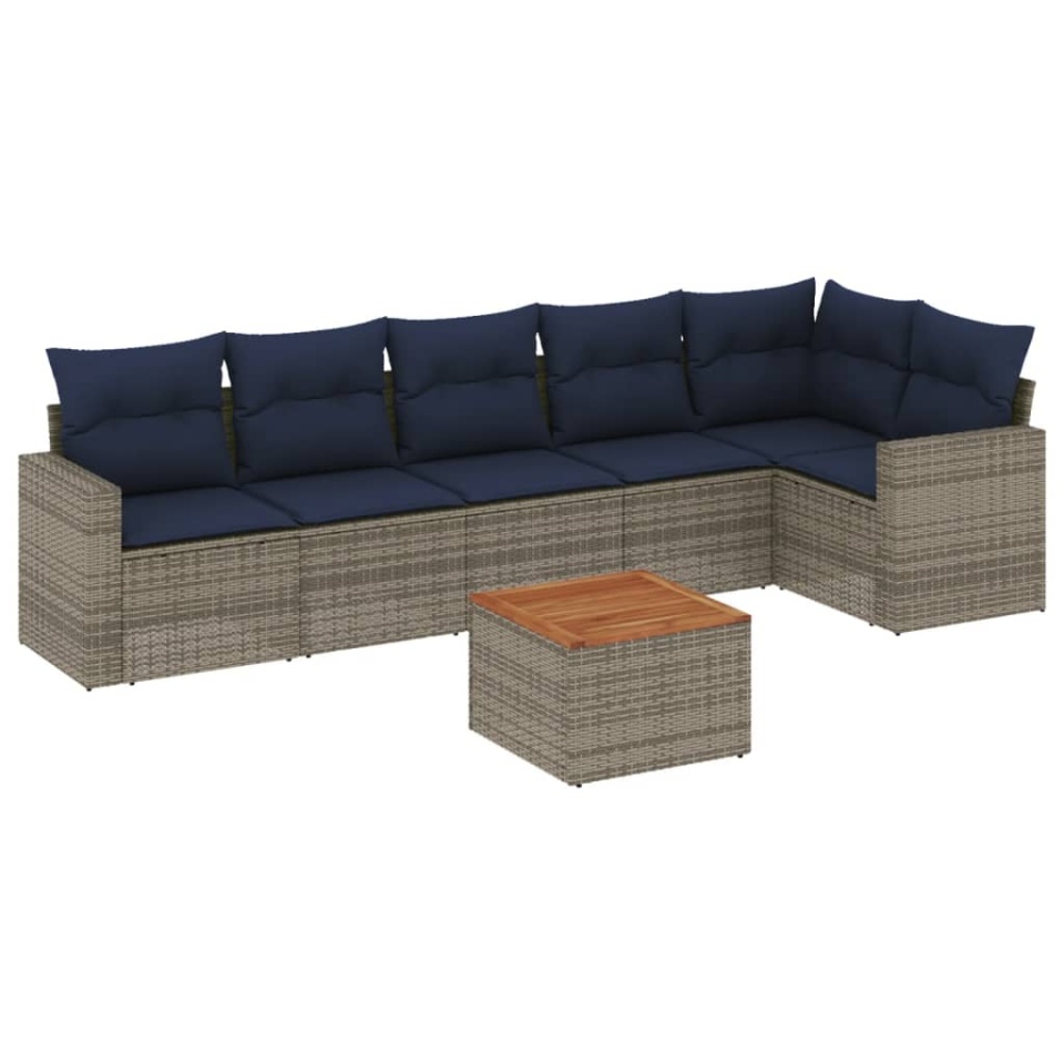 Set canapele de grădină cu perne, 7 piese, gri, poliratan - 1 | YEO