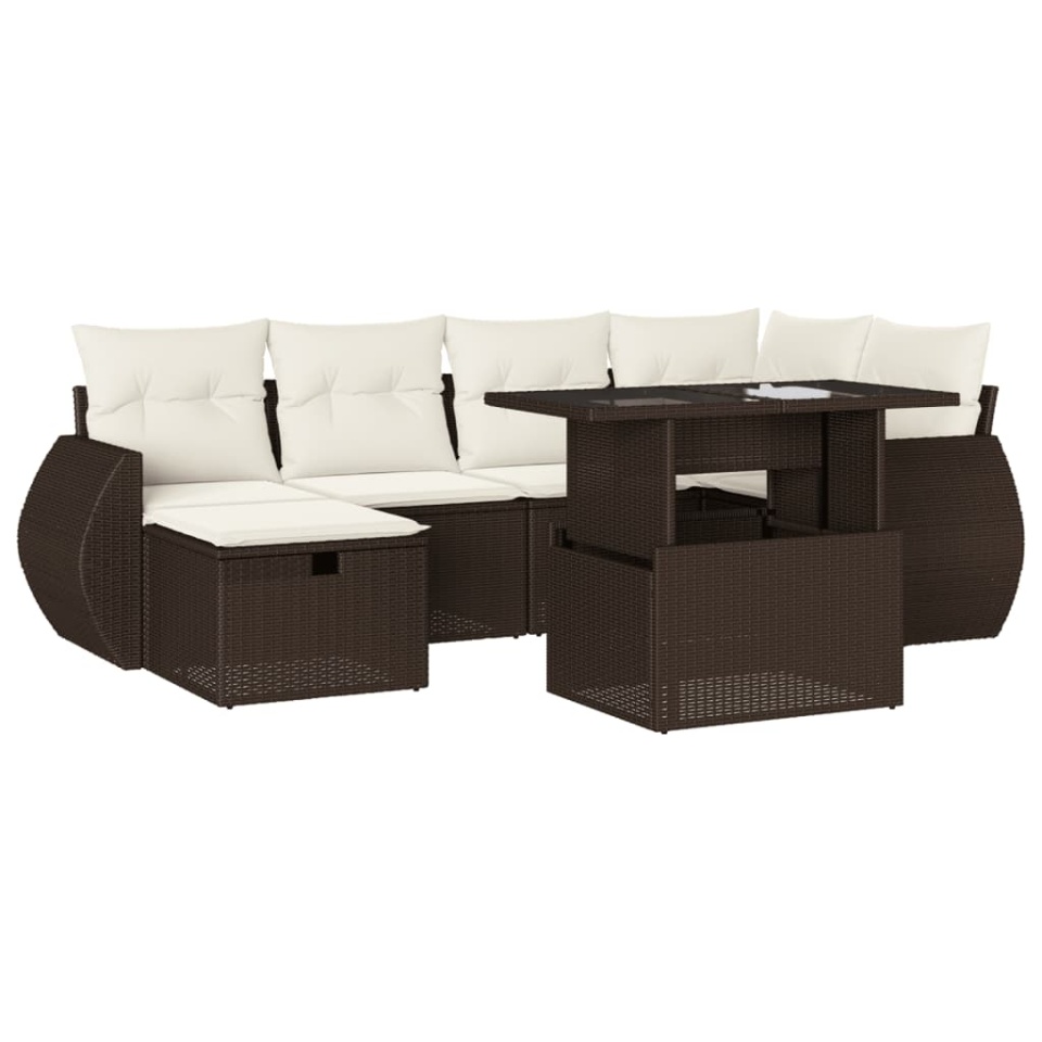Set canapele de grădină cu perne, 7 piese, maro, poliratan - 1 | YEO