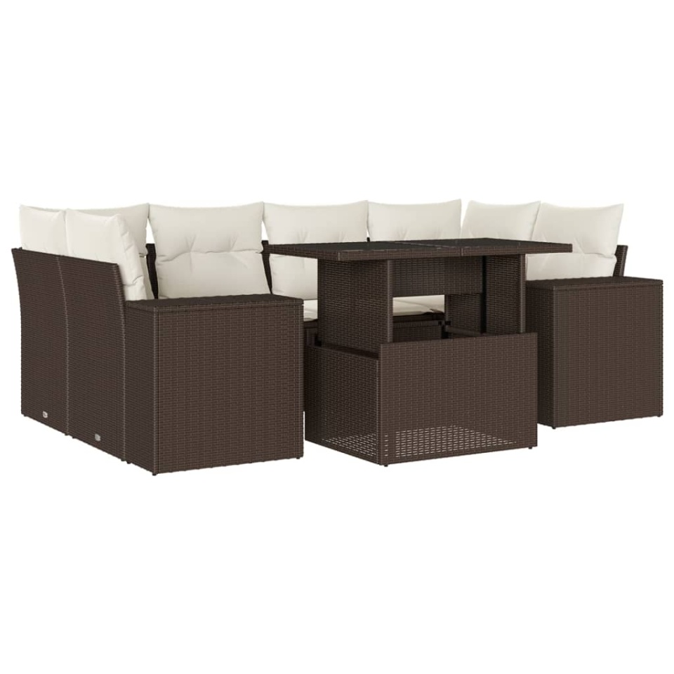 Set canapele de grădină cu perne, 7 piese, maro, poliratan - 1 | YEO