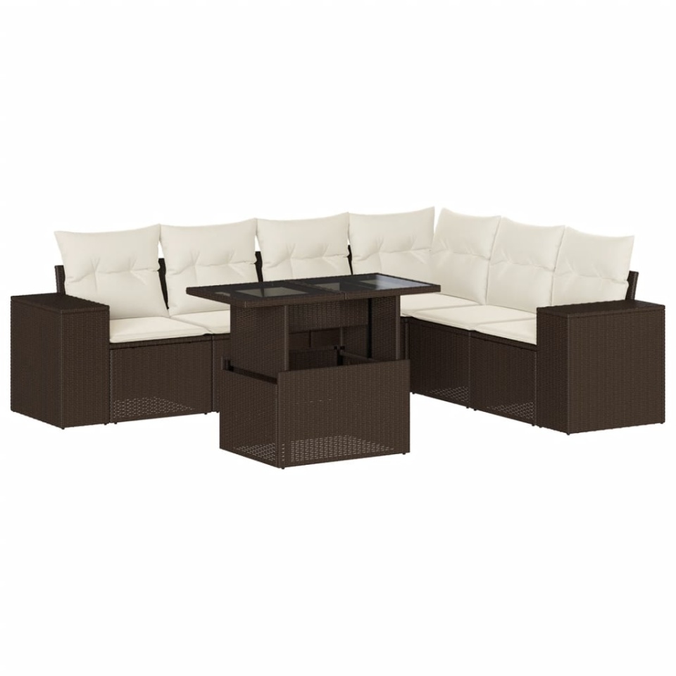 Set canapele de grădină cu perne, 7 piese, maro, poliratan - 1 | YEO