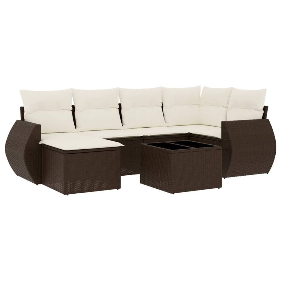 Set canapele de grădină cu perne, 7 piese, maro, poliratan - 1 | YEO