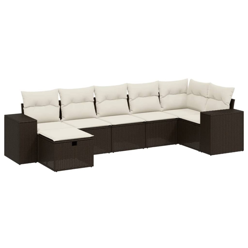 Set canapele de grădină cu perne, 7 piese, maro, poliratan - 1 | YEO