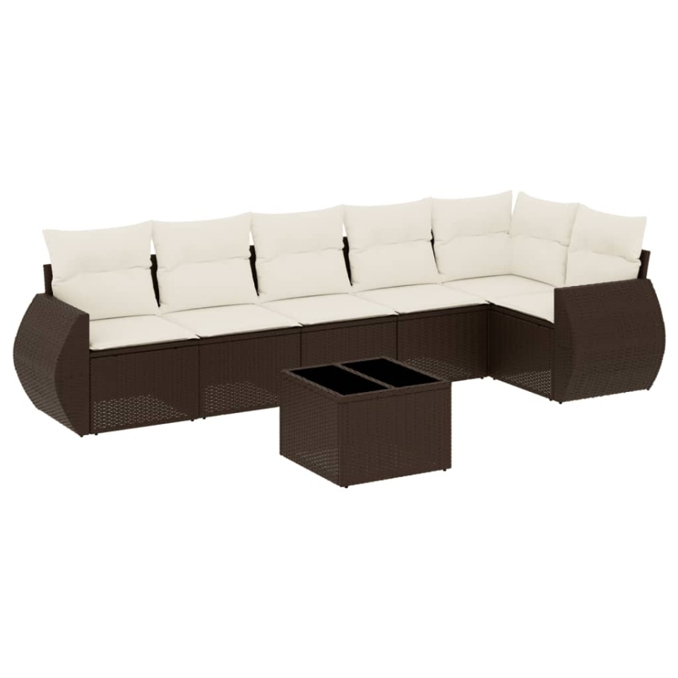 Set canapele de grădină cu perne, 7 piese, maro, poliratan - 1 | YEO