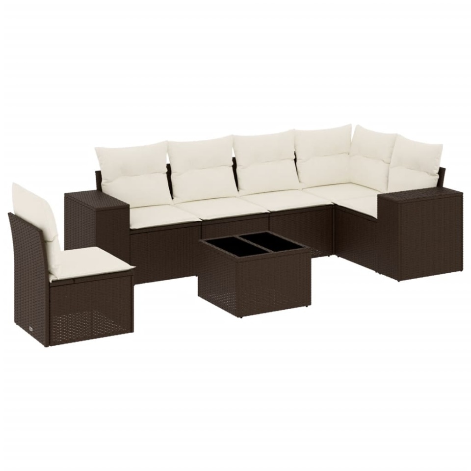 Set canapele de grădină cu perne, 7 piese, maro, poliratan - 1 | YEO