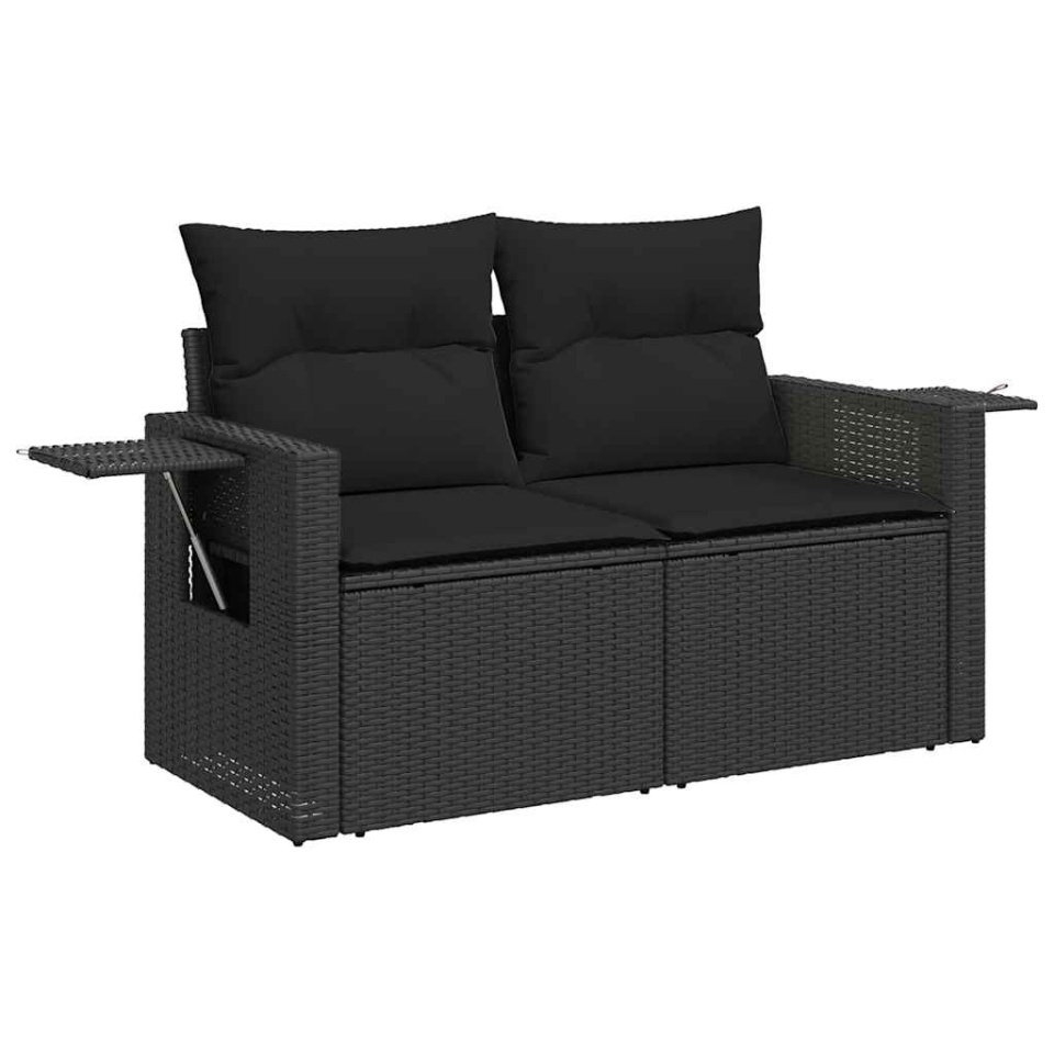 Set canapele de grădină cu perne, 7 piese, negru, poliratan - 3 | YEO