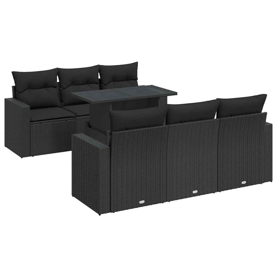 Set canapele de grădină cu perne, 7 piese, negru, poliratan - 1 | YEO