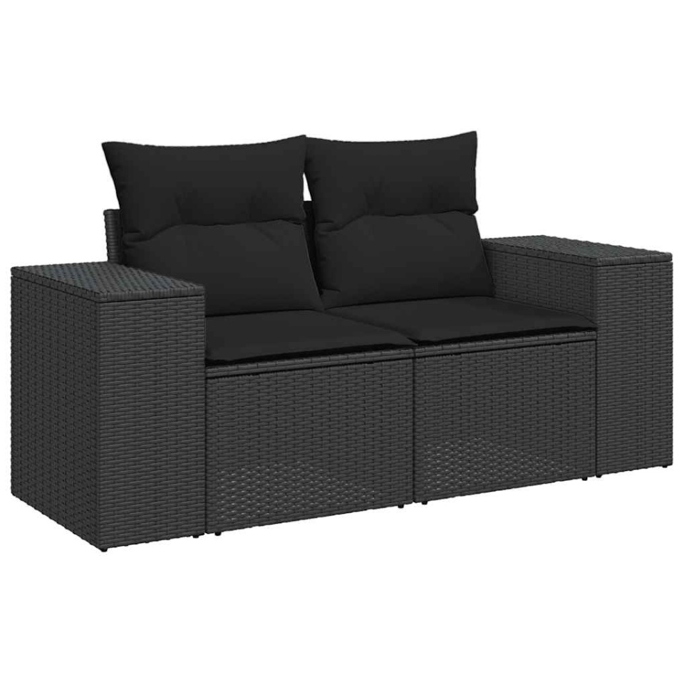 Set canapele de grădină cu perne, 7 piese, negru, poliratan - 2 | YEO