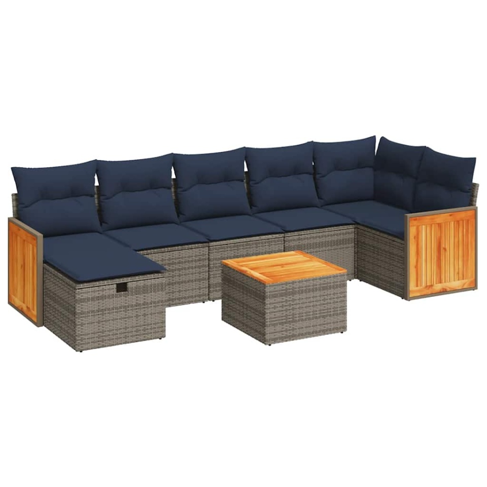 Set canapele de grădină cu perne, 8 piese, gri, poliratan - 1 | YEO