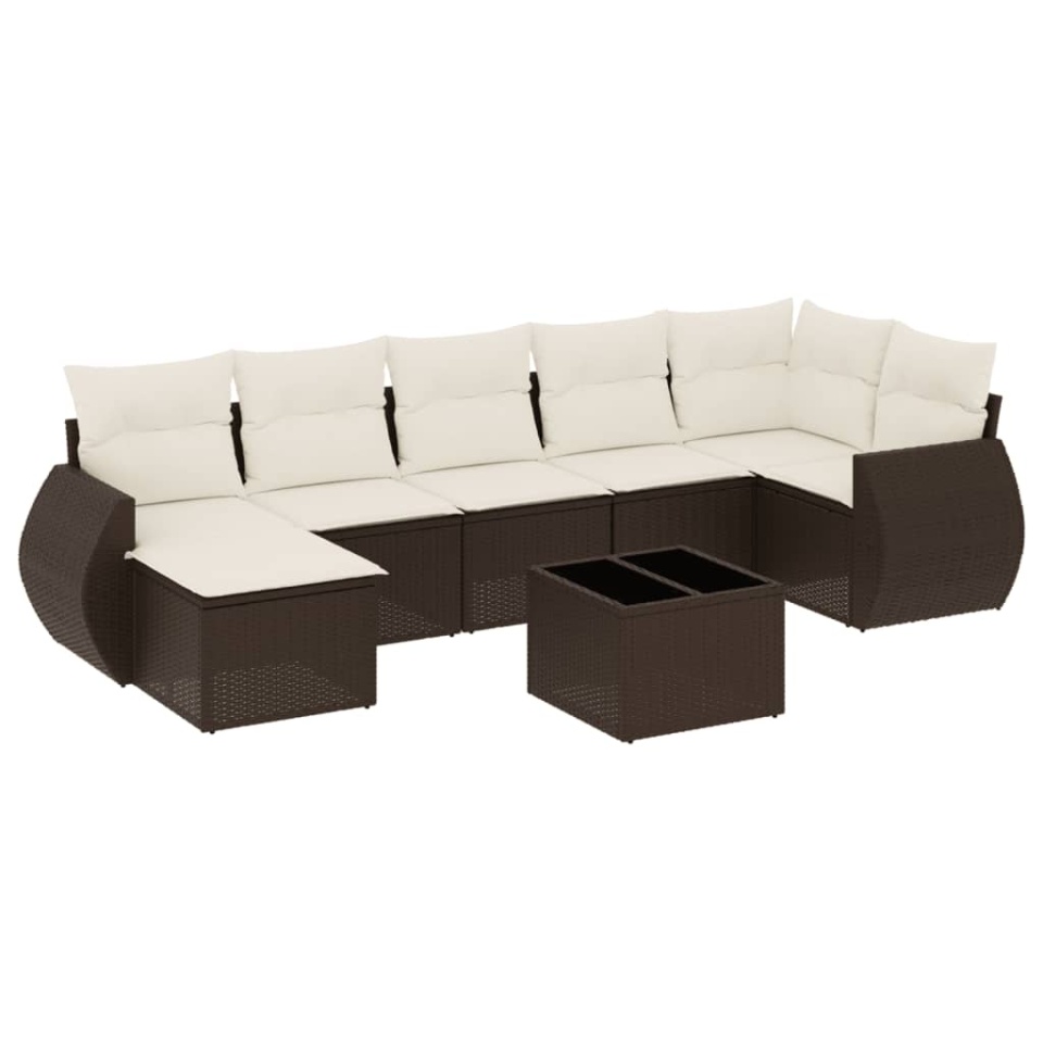 Set canapele de grădină cu perne, 8 piese, maro, poliratan - 1 | YEO