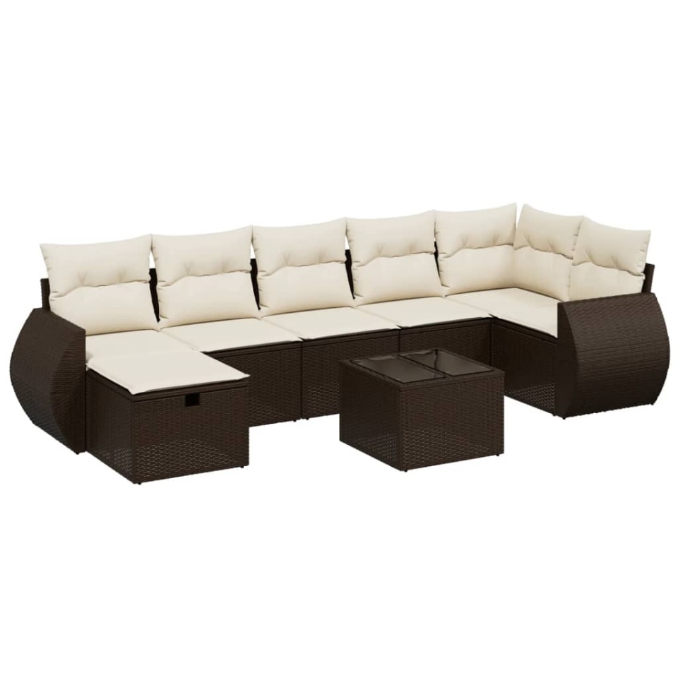 Set canapele de grădină cu perne, 8 piese, maro, poliratan - 1 | YEO