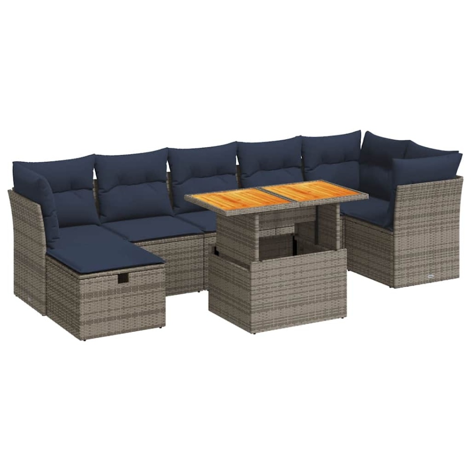 Set canapele de grădină cu perne, 8 piese, maro, poliratan - 1 | YEO