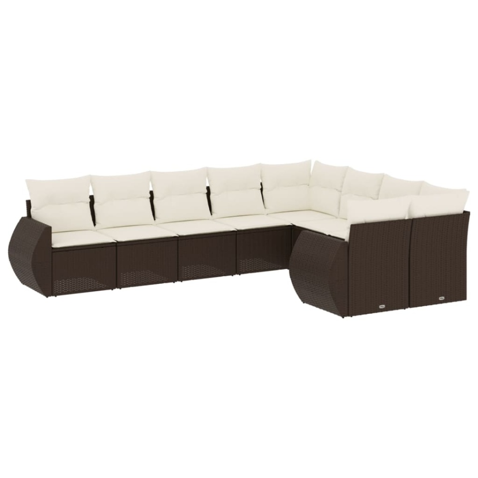 Set canapele de grădină cu perne, 9 piese, maro, poliratan - 1 | YEO