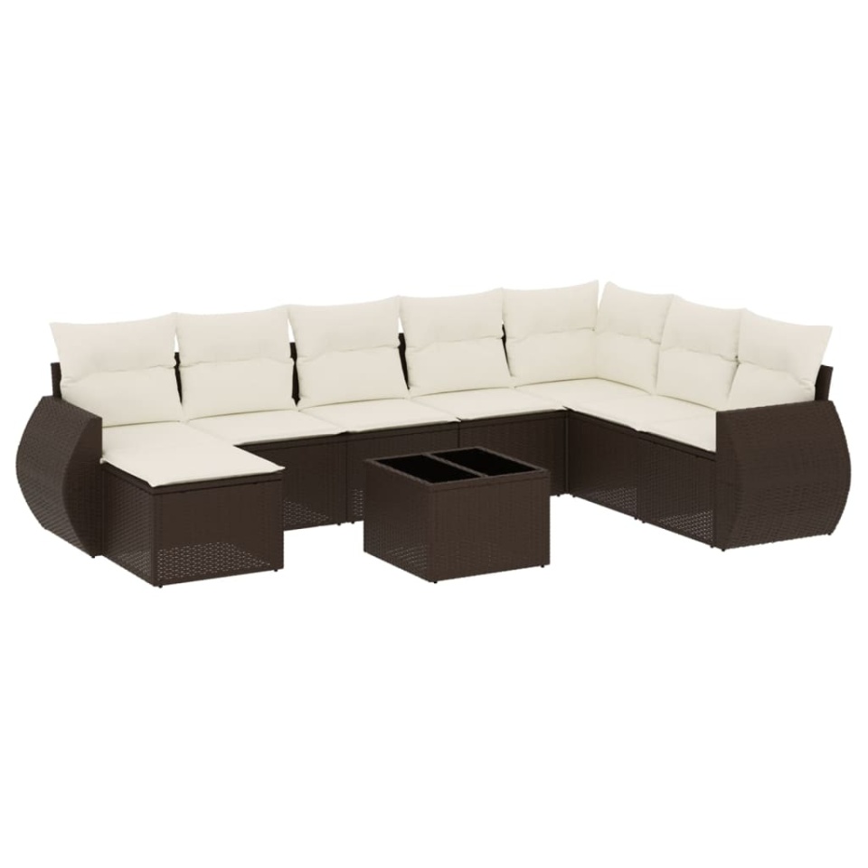Set canapele de grădină cu perne, 9 piese, maro, poliratan - 1 | YEO