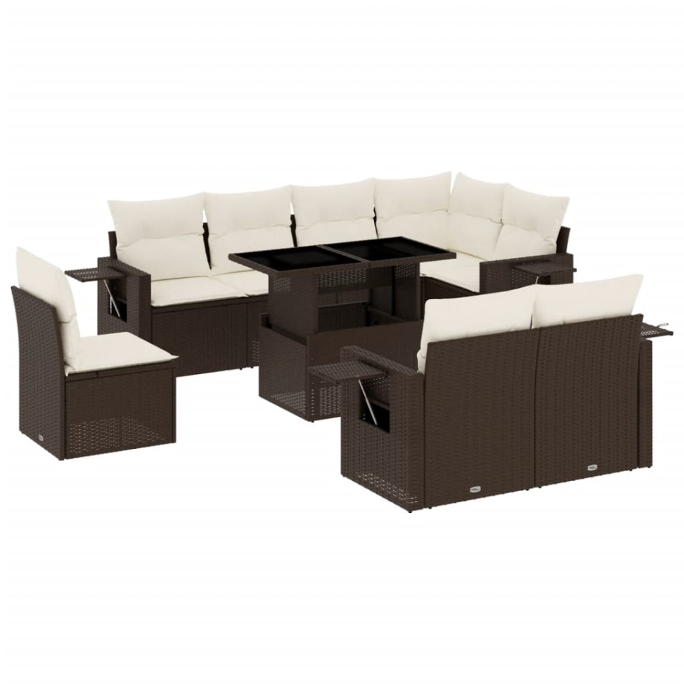 Set canapele de grădină cu perne, 9 piese, maro, poliratan - 1 | YEO