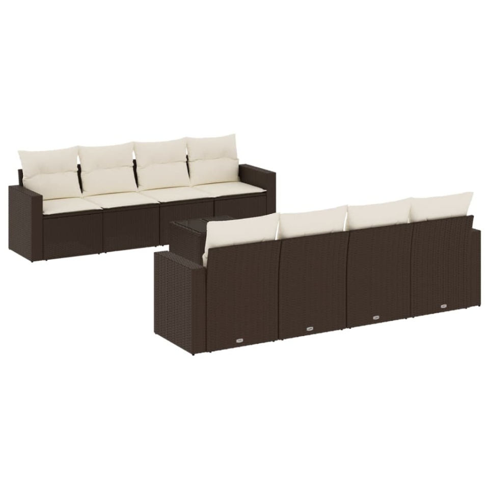 Set canapele de grădină cu perne, 9 piese, maro, poliratan - 1 | YEO