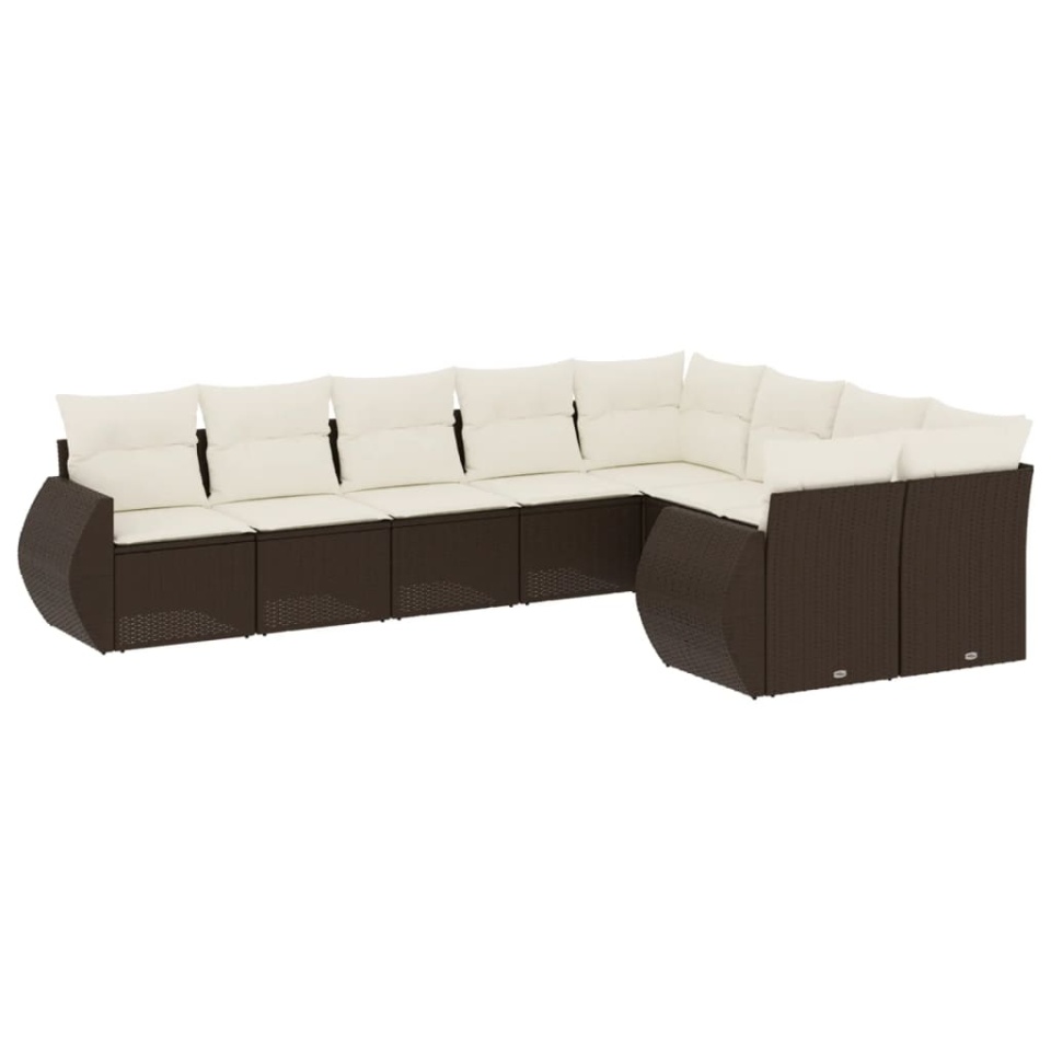Set canapele de grădină cu perne, 9 piese, maro, poliratan - 1 | YEO