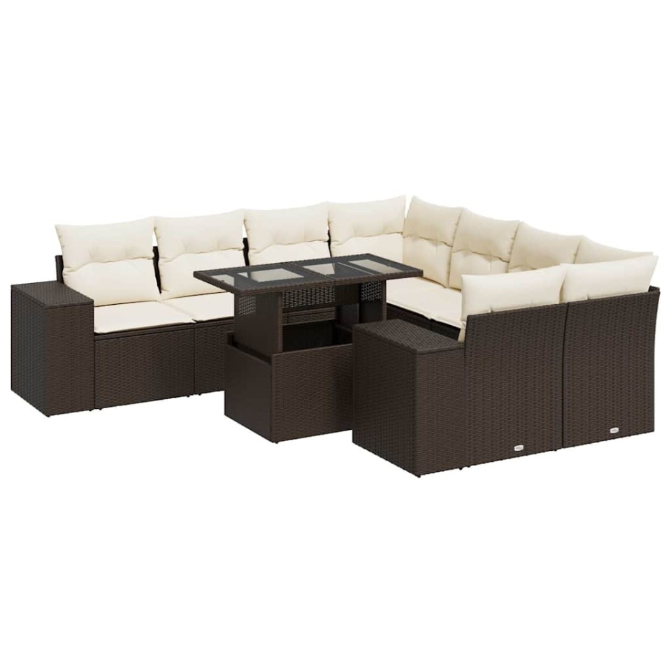 Set canapele de grădină cu perne, 9 piese, maro, poliratan - 1 | YEO