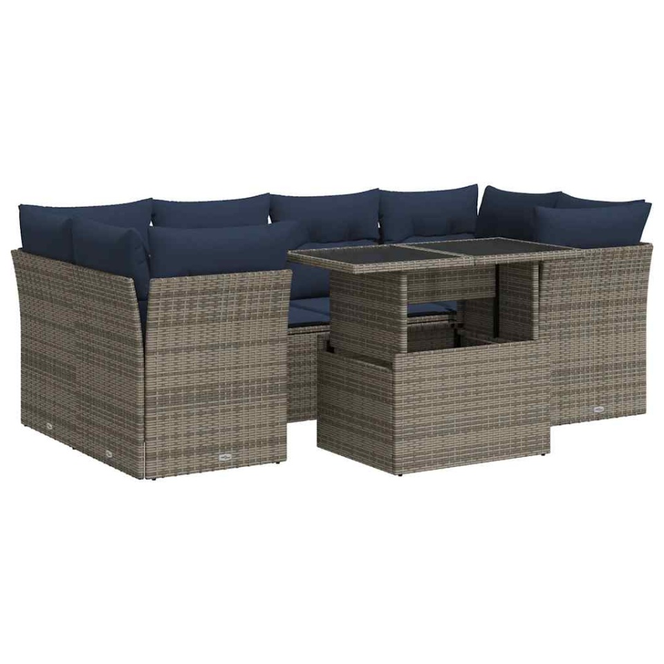 Set canapele grădină cu perne 7 piese gri poliratan/lemn acacia - 1 | YEO