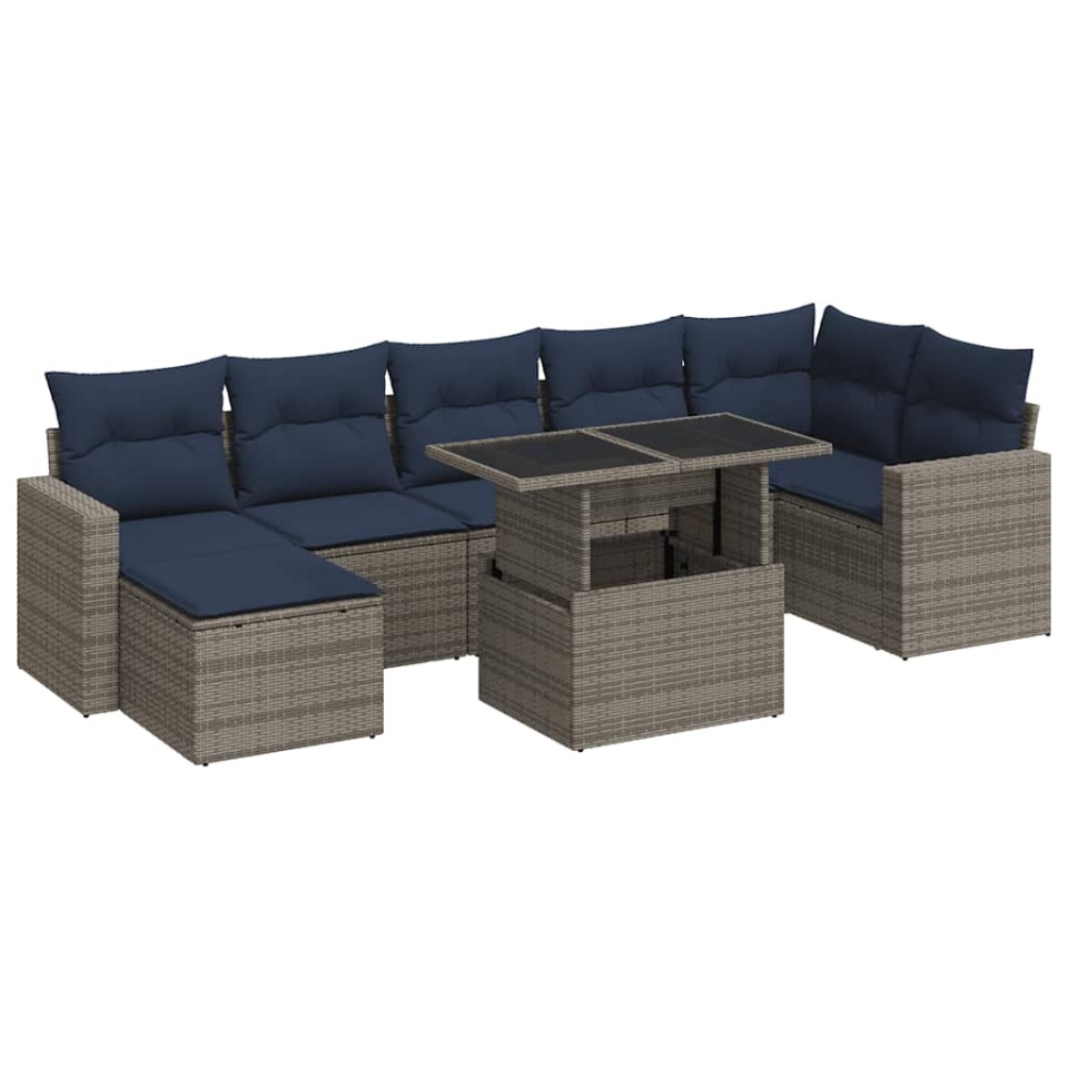Set canapele grădină cu perne 7 piese gri poliratan/lemn acacia - 1 | YEO