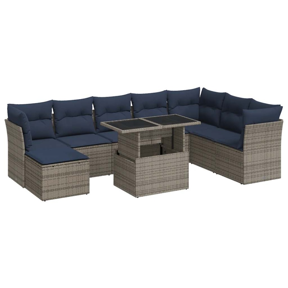 Set canapele grădină cu perne 9 piese gri poliratan/lemn acacia - 1 | YEO